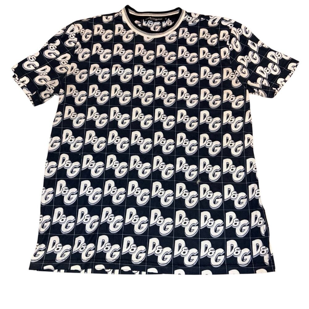 Dolce & Gabbana D&G Allover Logo Print Tee Shirt Size 52 Made in Italy US XL